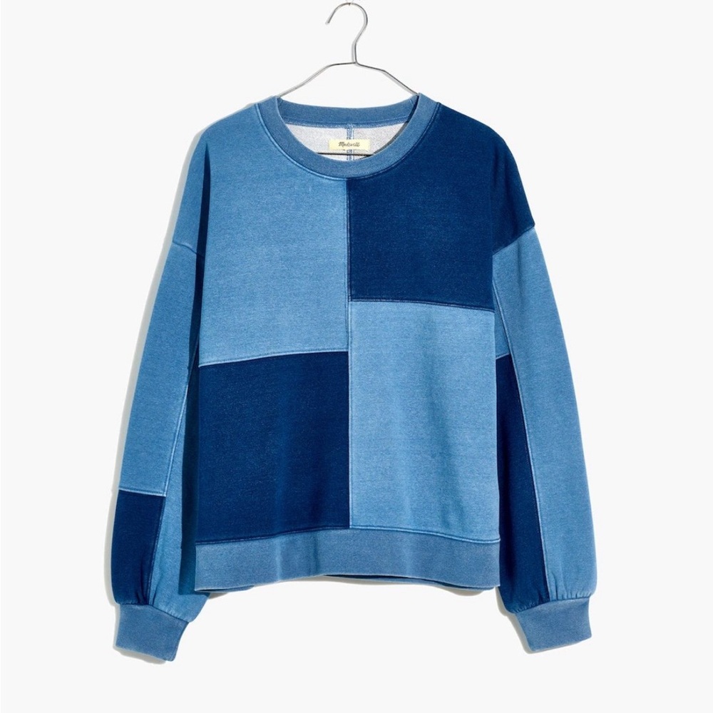 Madewell indigo dyed patchwork jean sweatshirt